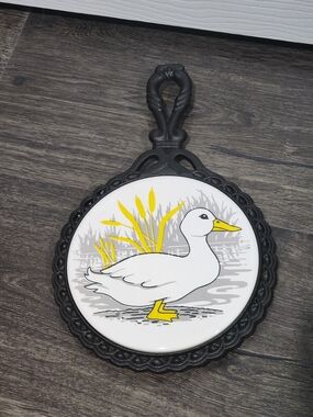 Decorative White & Yellow Duck Cast Iron Trivet